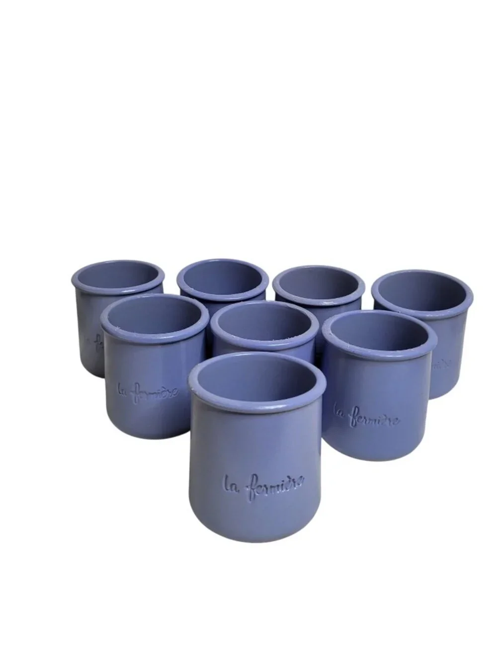 8 Cermer Glazed Blue Terracotta Ceramic 5-oz Yogurt Containers la Fermiere
